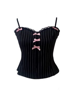 Corset-Inspired Pinstripe Camisole with Bows